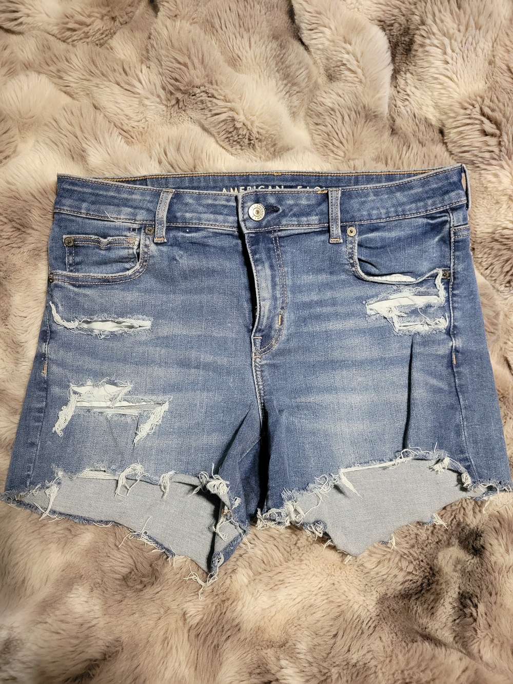 American Eagle Outfitters Light Blue Distressed Jean Shorts